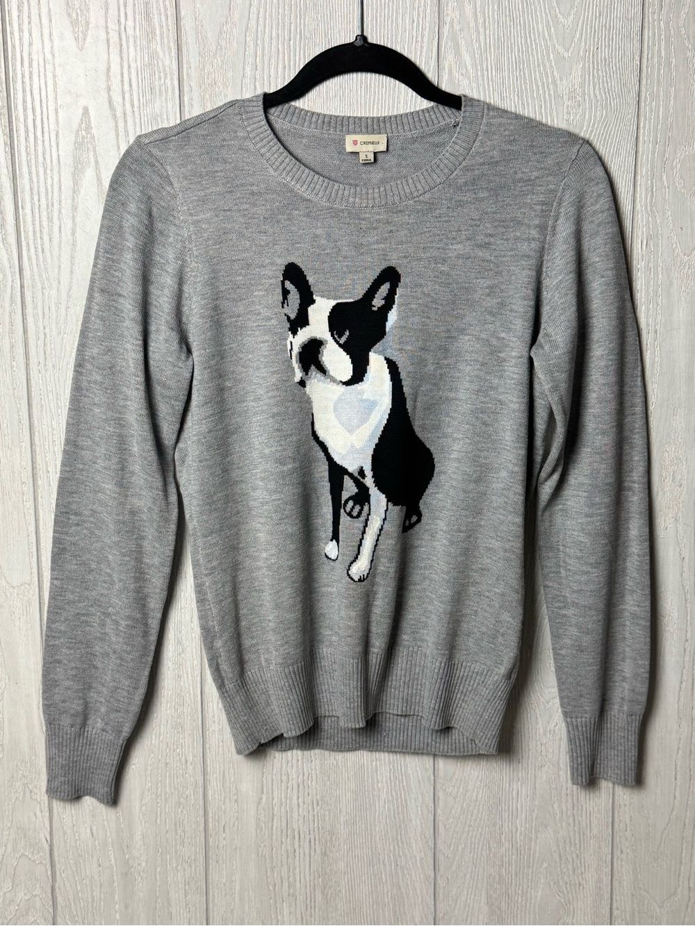 Small Boston Terrier Pup sweater, Daniel Cremieux gray lightweight wool sweater - Picture 3 of 7